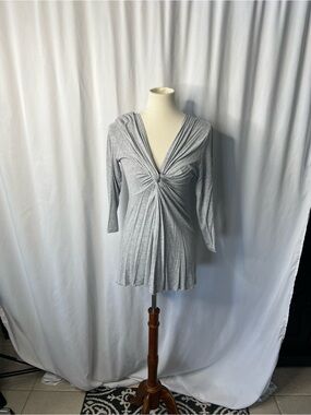 Boston Proper Gray Draped V-Neck Tunic Top Size M